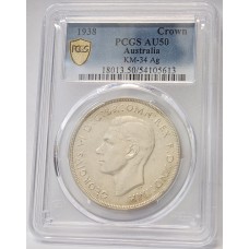 AUSTRALIA 1938 . CROWN . PCGS AU50